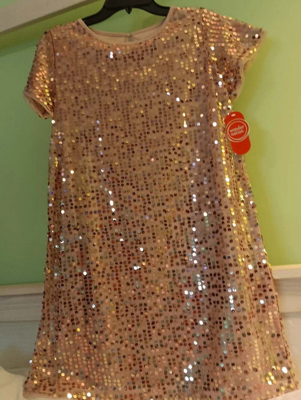 wonder nation Rose Gold Sequin Short Sleeve Party Dress XXL (18)